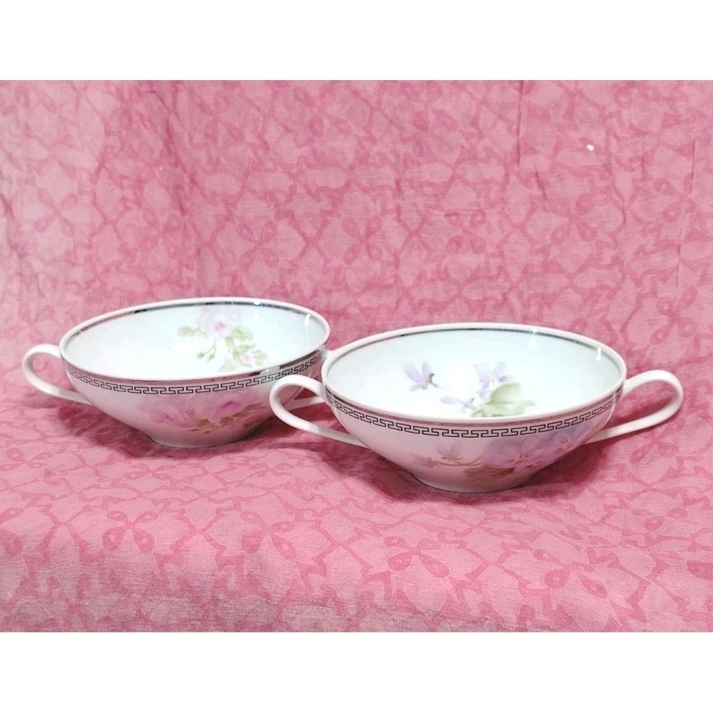 Stonegate "Countess" China Bavaria Germany 2 Handles Creamed Soup Bowls Set Of 2